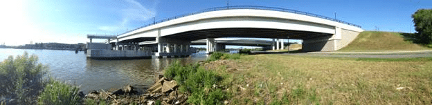 Fisheye Lens of River and Bridge