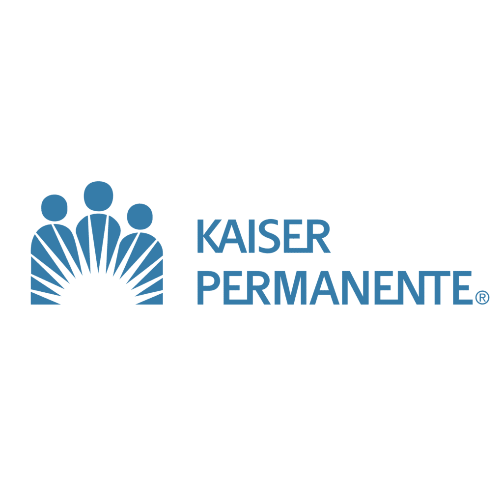 Kaiser Permanente corporate logo on a black background, representing ARF - Building Bridges Across The River.