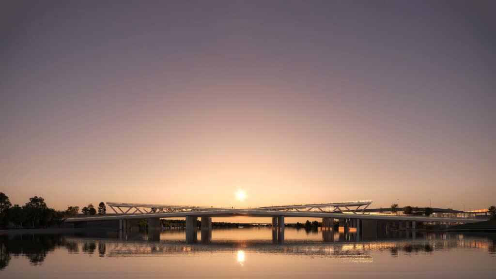 BRIDGE OVER A RIVER at sunset